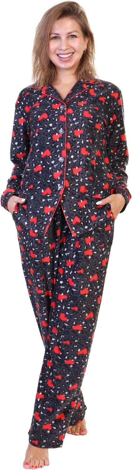 PNKHRT Cozy Fleece Notch Collar Pajama Set