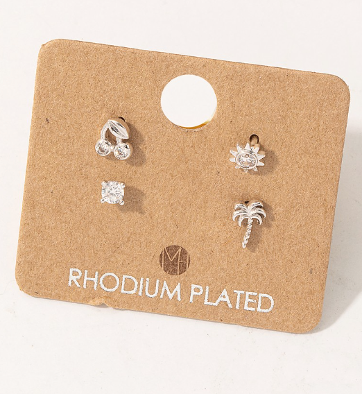 KE6644 Cherry Palm Tree Stud Earrings-Silver