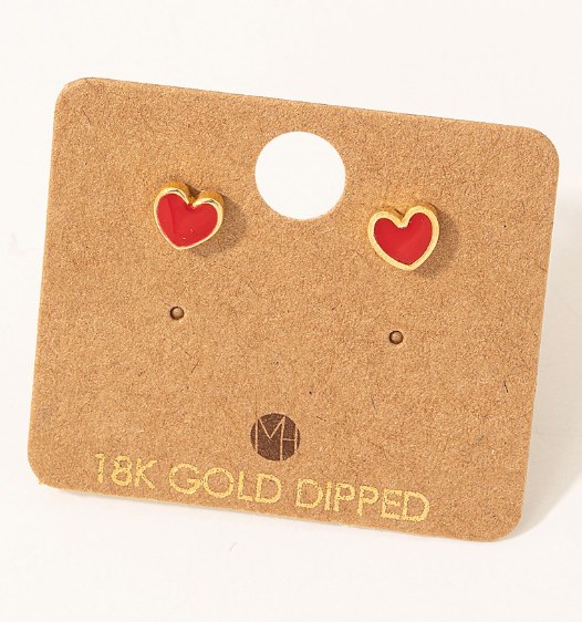 KE6845 Enamel Heart Stud Earrings-Red