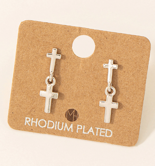KE8305 Mini Cross Dangle Earring-Silver