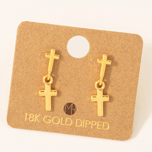 KE8305 Mini Cross Dangle Earring-Gold