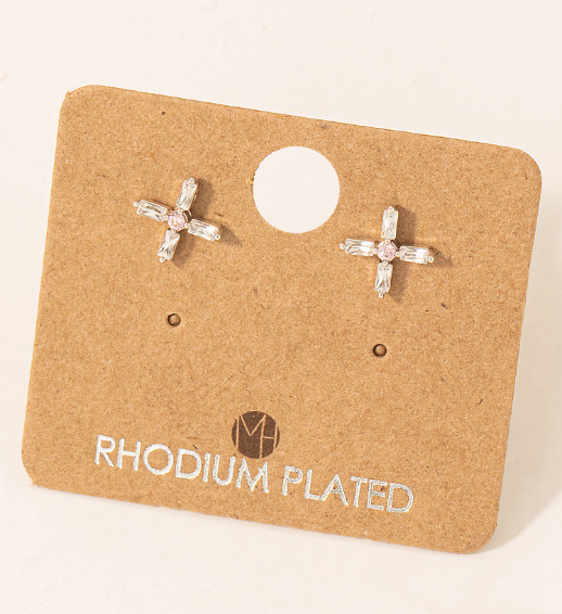 KE8306 Mini Cross Earrings-Silver