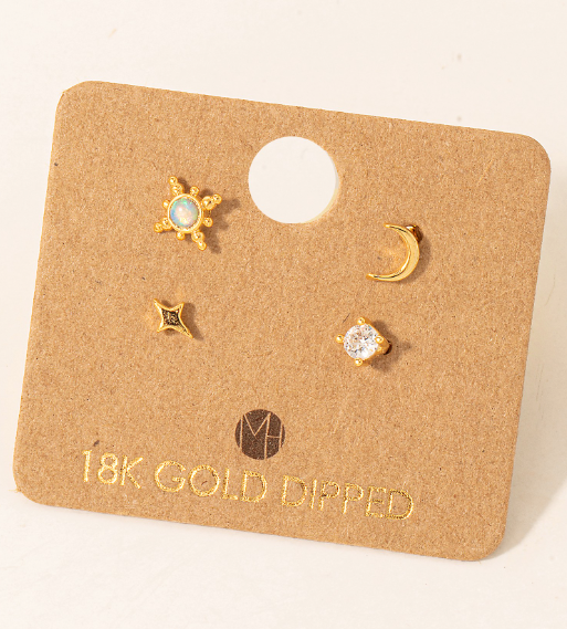 KE8312 Star Moon Stud Earrings-Gold