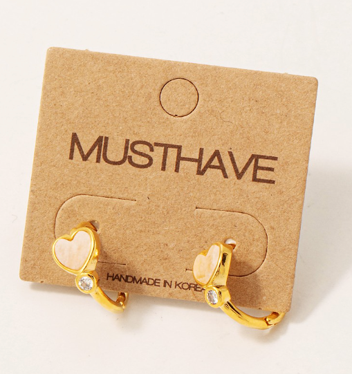 KE8595 Gemstone Heart Hoop Earrings-Gold