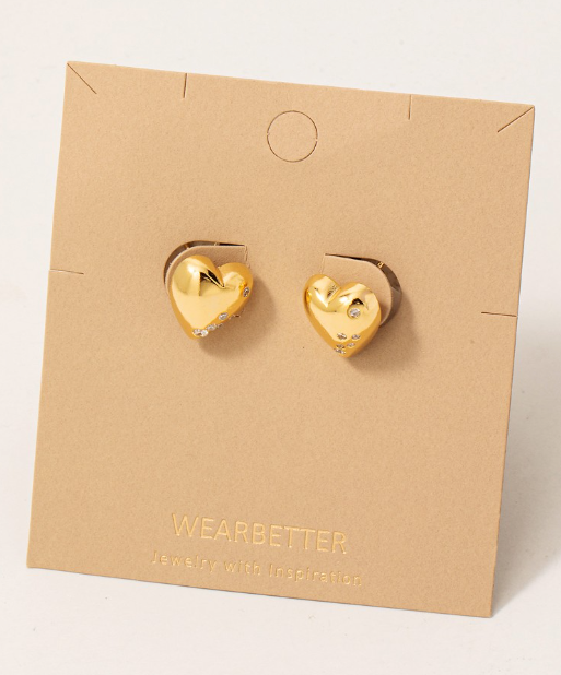 KE8605 Mini Studded Heart Earrings-Gold
