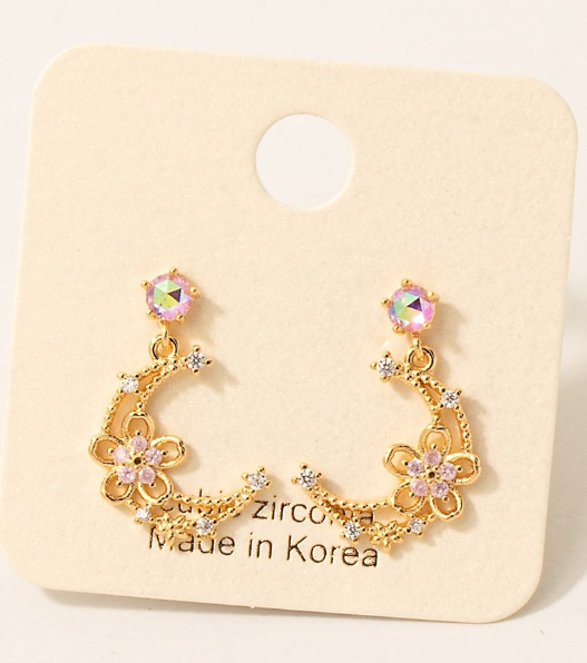 KE8714 Studded Moon Charm Earrings-Gold