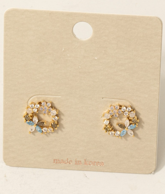 KE8830 Floral Cluster Hoop Earrings-Gold