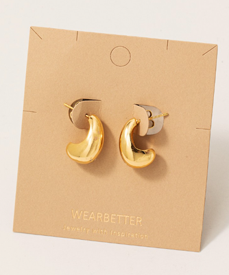 KE8608 Gold Dipped Studded Tear Hoop Earrings-Gold