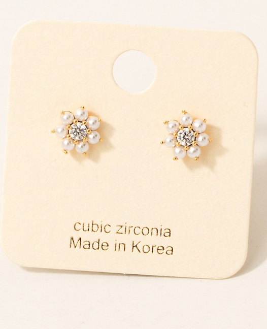 KE8707 Glass Pearl Set Earrings-Gold