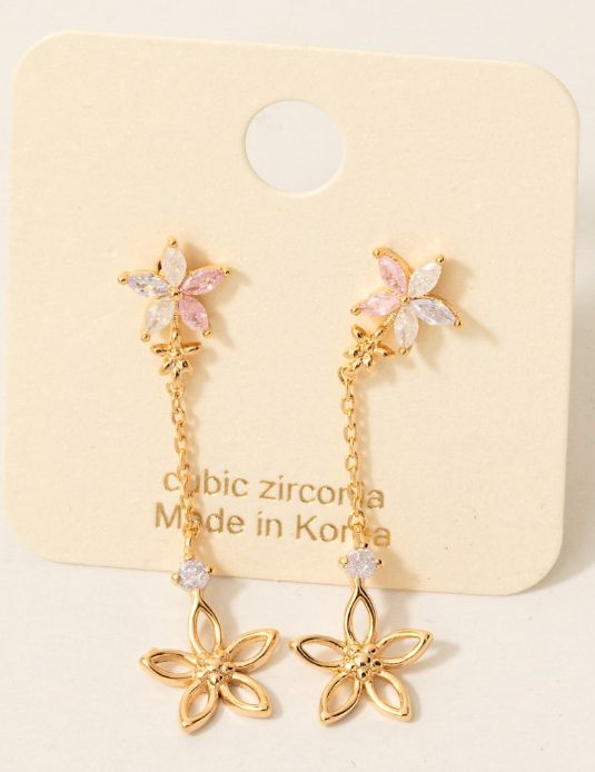 KE8716 Flower and Tear Earring-Gold