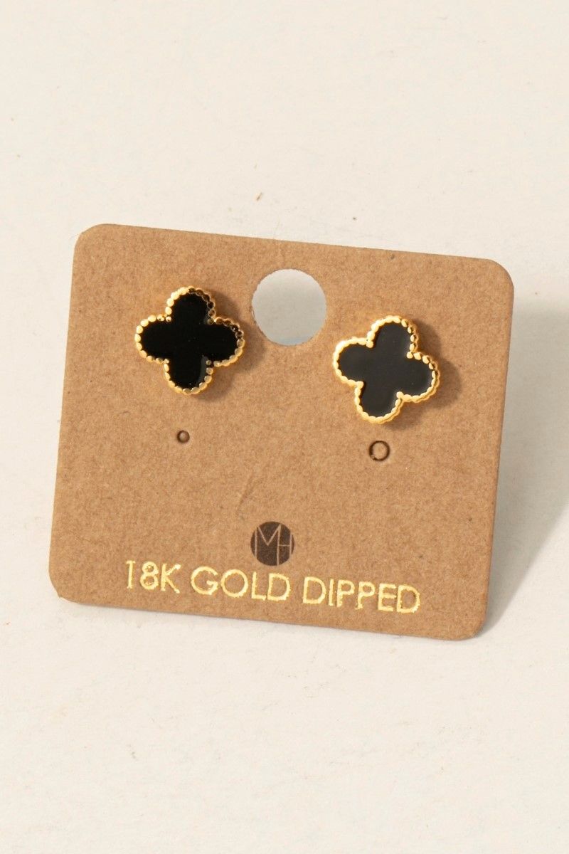 KE8898 Epoxy Clover Stud Earring-Black