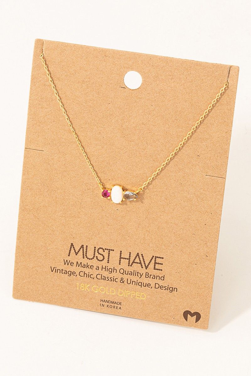 NN6638 Opal Charm Necklace-Gold