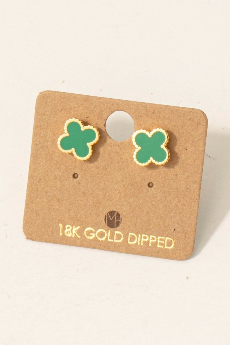 KE8898 Epoxy Clover Stud Earring-Green
