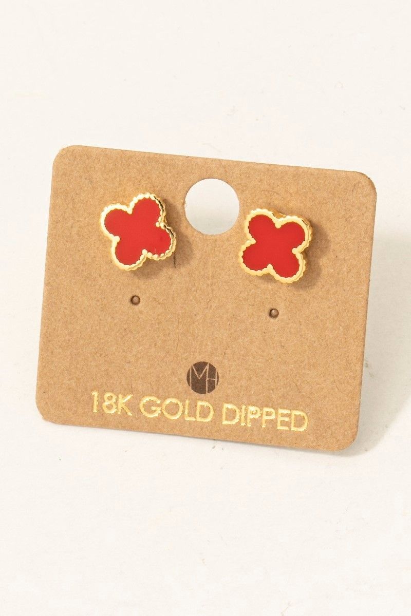 KE8898 Epoxy Clover Stud Earring-Red