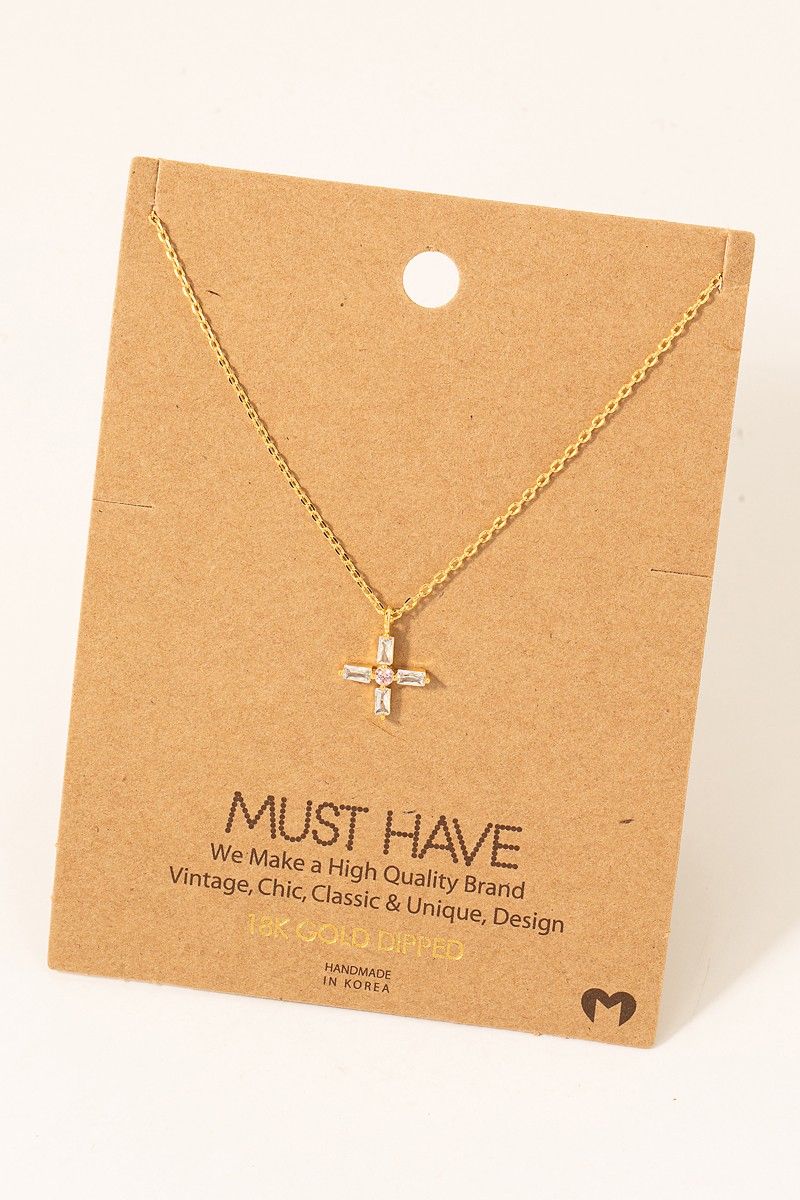 NN8311 Baguette Cross Necklace-Gold