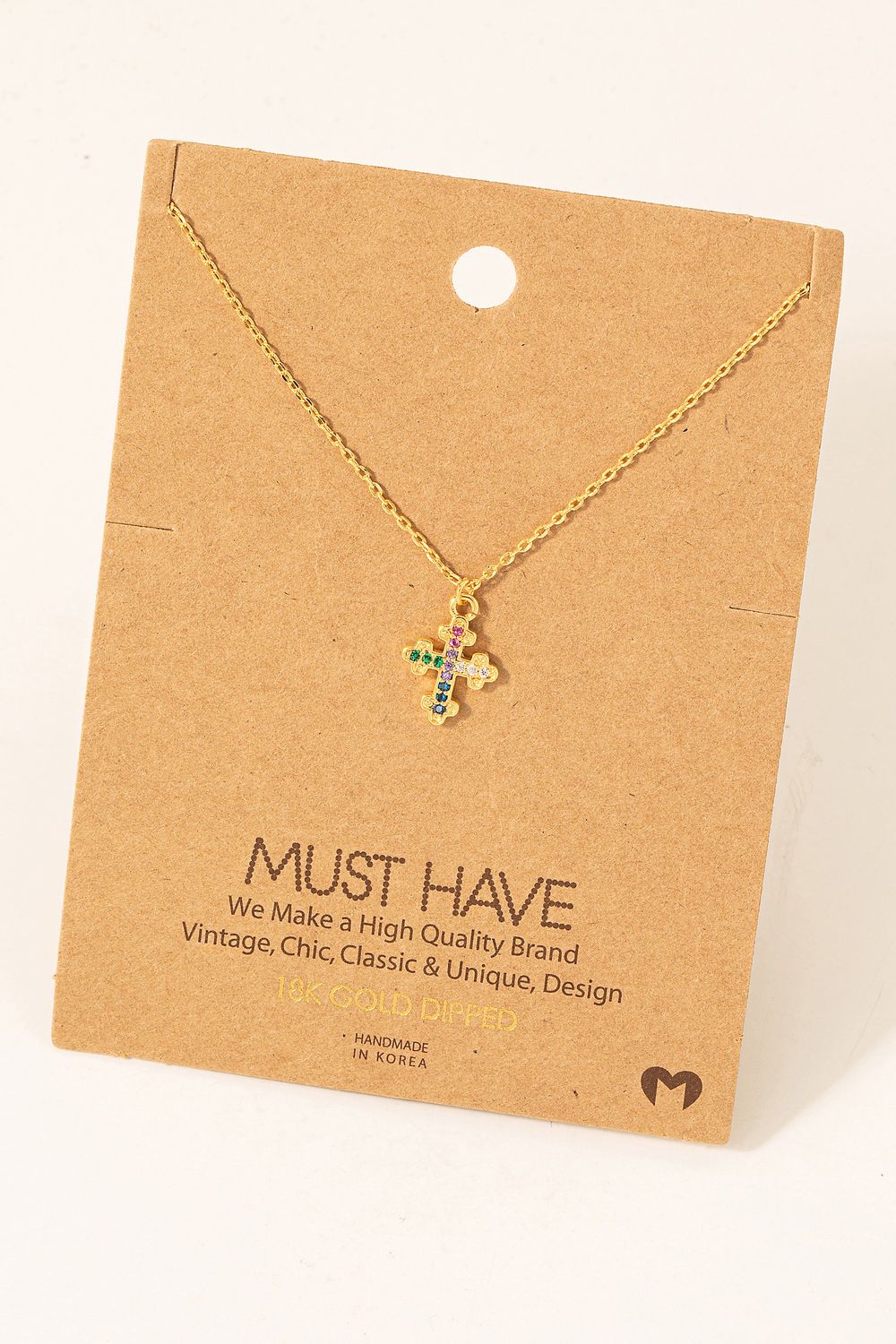 NN8313 Rainbow Cross Necklace-Gold