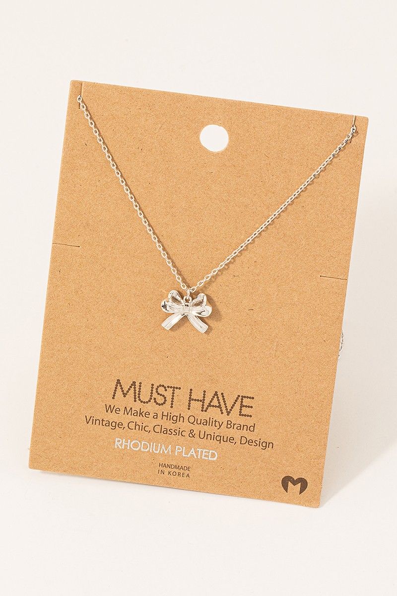 NN8459 Ribbon Bow Necklace-Silver