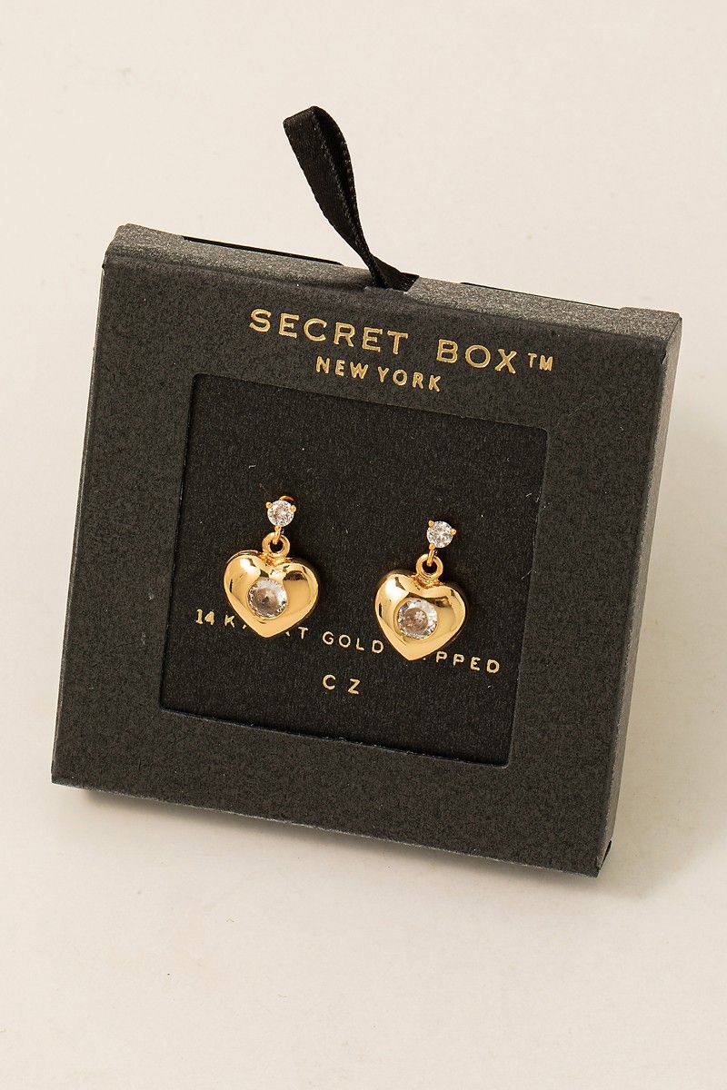 SB110393 Heart Charm Dangle Earrings-Gold