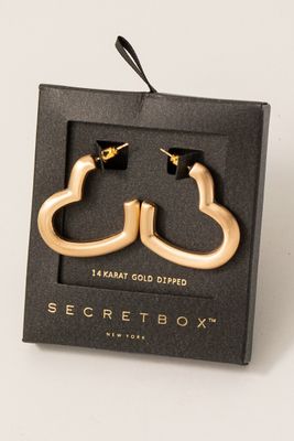 SB110805 Brushed Tube Hoop Heart Earrings-Gold