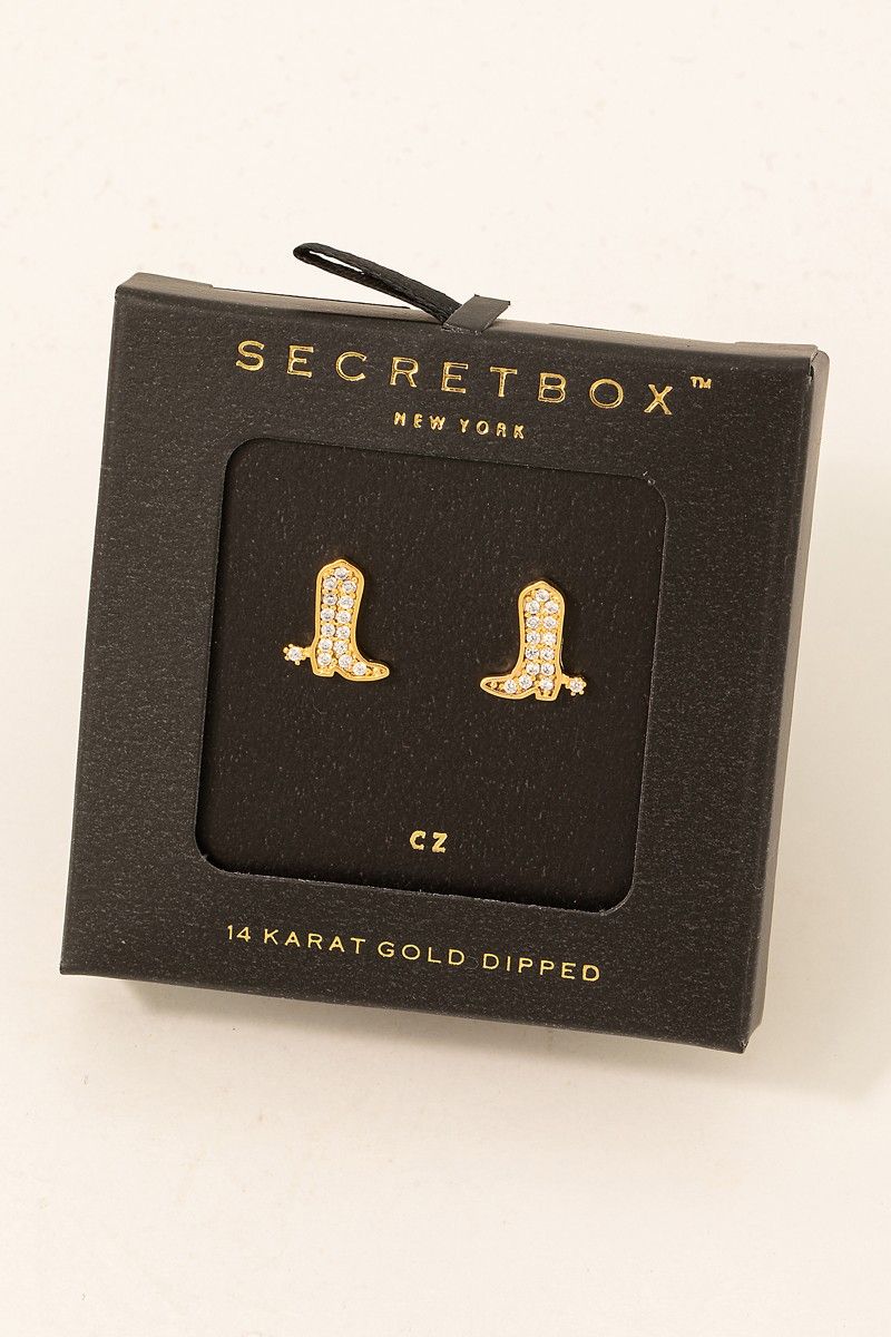 SB18140 Studded Cowboy Boot Earrings-Gold