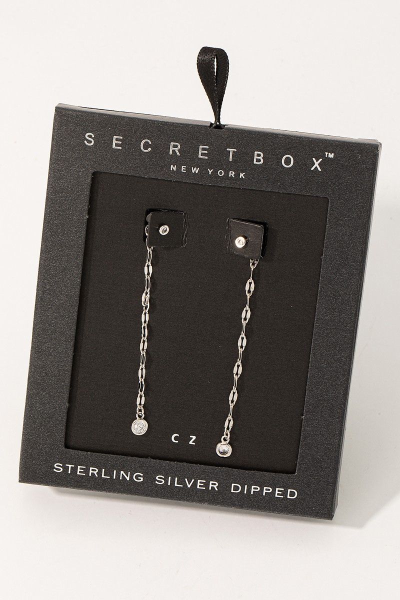 SB19646 Dainty Chain Drop Earrings-White Gold