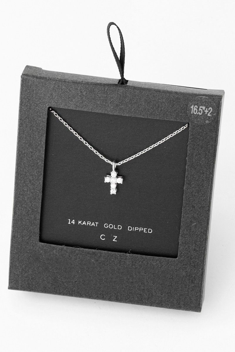 SB29358 Mini Cross Charm Necklace-White Gold