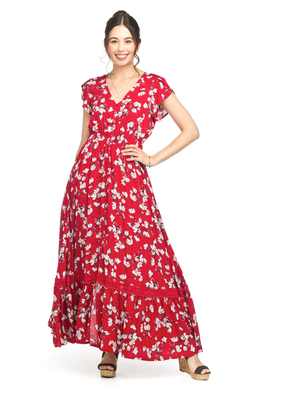 PD-18531 Floral S/S Maxi Dress-Red