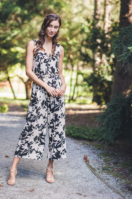 PP-18819 Floral Stretch Jumpsuit-Black Multi