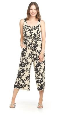 PP-18819 Floral Stretch Jumpsuit-Black Multi
