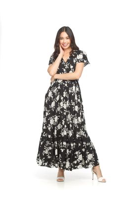 PD-14528 Floral Button Front Maxi Dress-Black