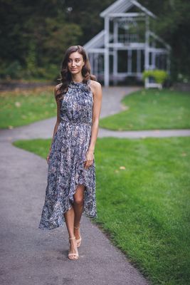 PD-18606 Animal Floral Halter Neck Dress-Navy
