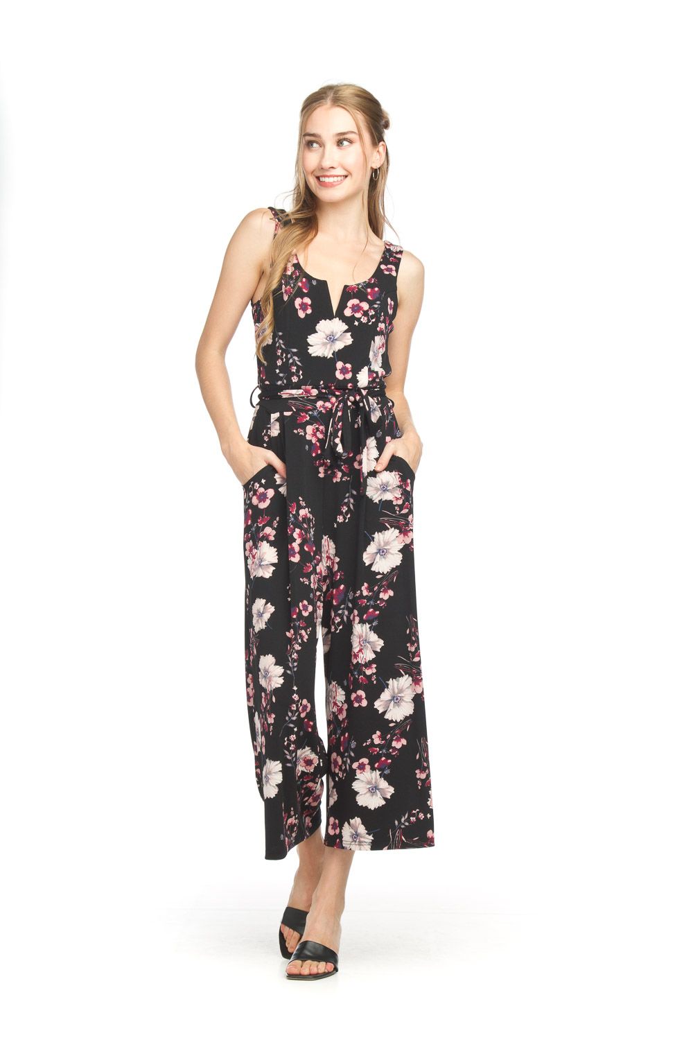 PP-18818 Floral Stretch Jumpsuit-Purple Multi