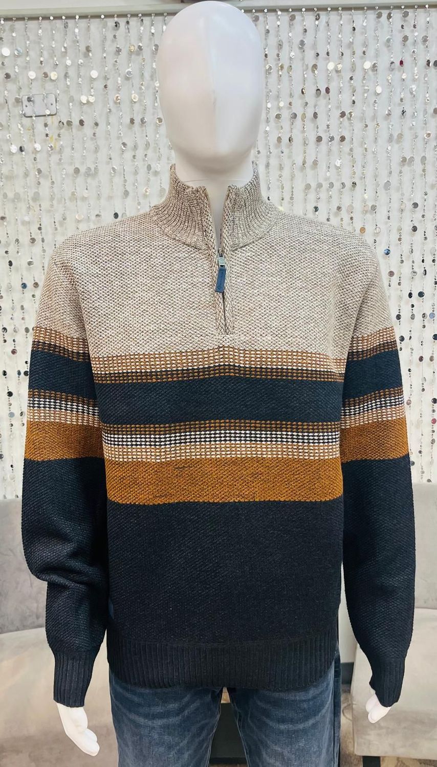 Striped Knit Sweater Polar Fleece Lined-Nvy/Crm