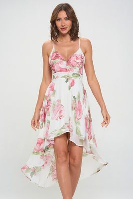 Floral Lace High-Low Dress-Fuchsia