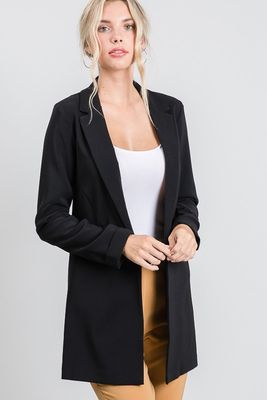 Twill Buttonless Blazer Jacket-Black