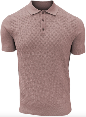 7463421 Textured Knit Polo Tee-Rosa Mix