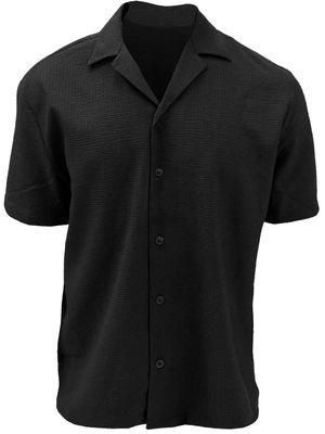 7464050 Textured Cubana Collar Shirt-Black