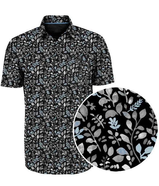 7464726 Dry Edition Leaf Print Shirt-Black