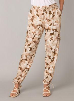04517 Ghislaine Linen Cargo Pants-Sand Multi