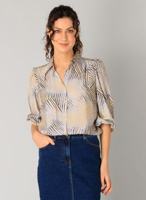 05085 Ragin Puff Blouse-Light Blue/Beige