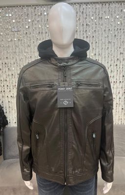 7468425 Vegan Leather Hooded Jacket-Black