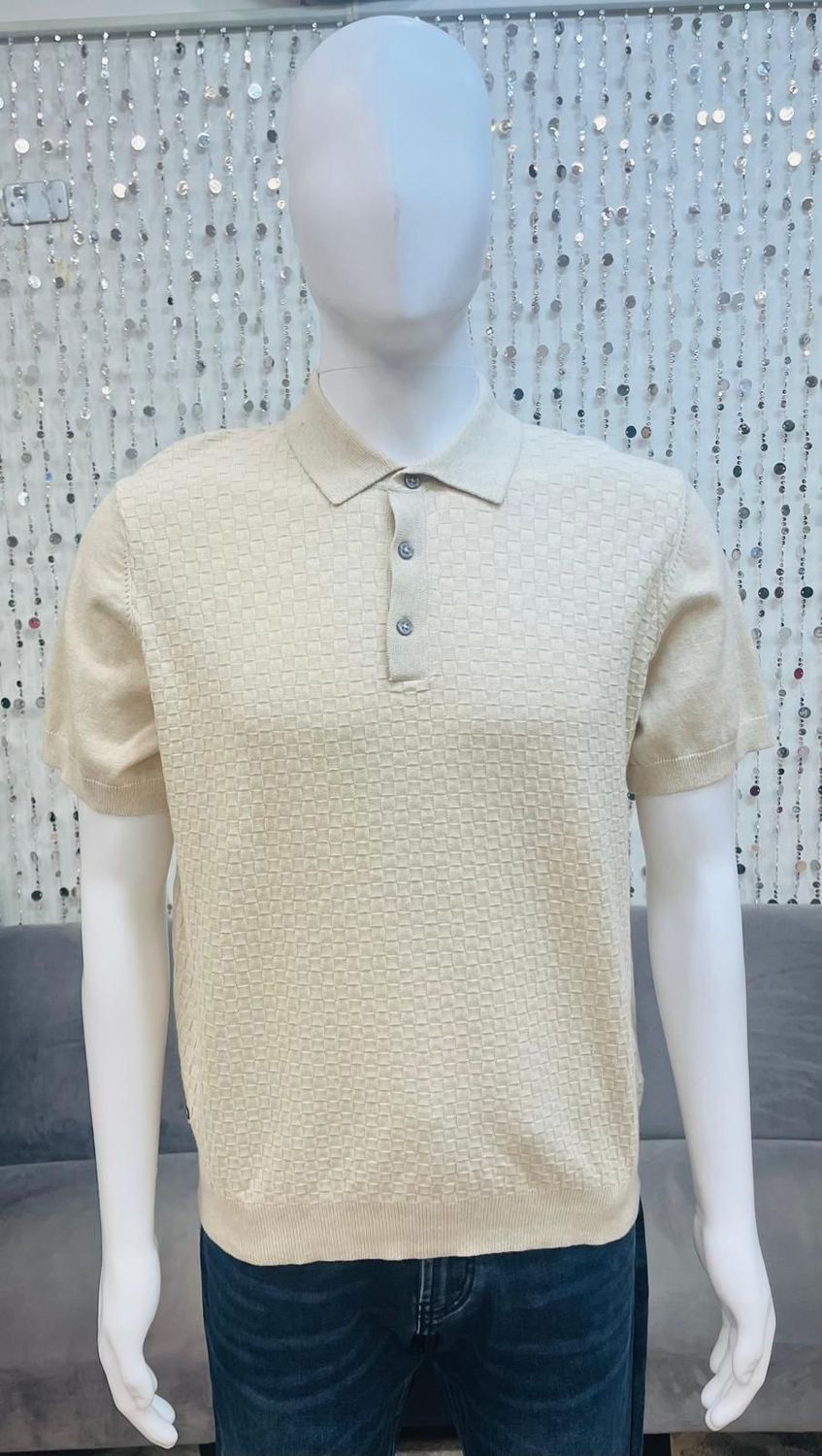 7463421 Textured Knit Polo Tee-Maple Mix