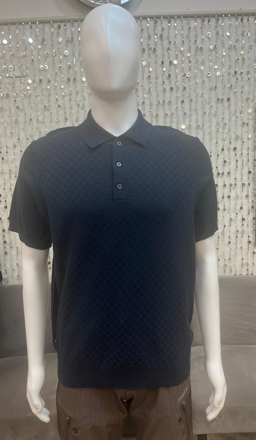7463421 Textured Knit Polo Tee-Navy
