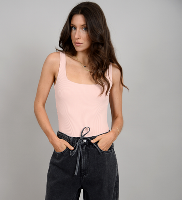 55T148S Tia Sleeveless Scoop Bodysuit-Dusty Peach