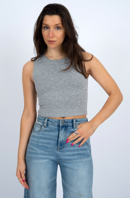53T149S5 Roxanna Sleeveless Crew Top-Grey Melange