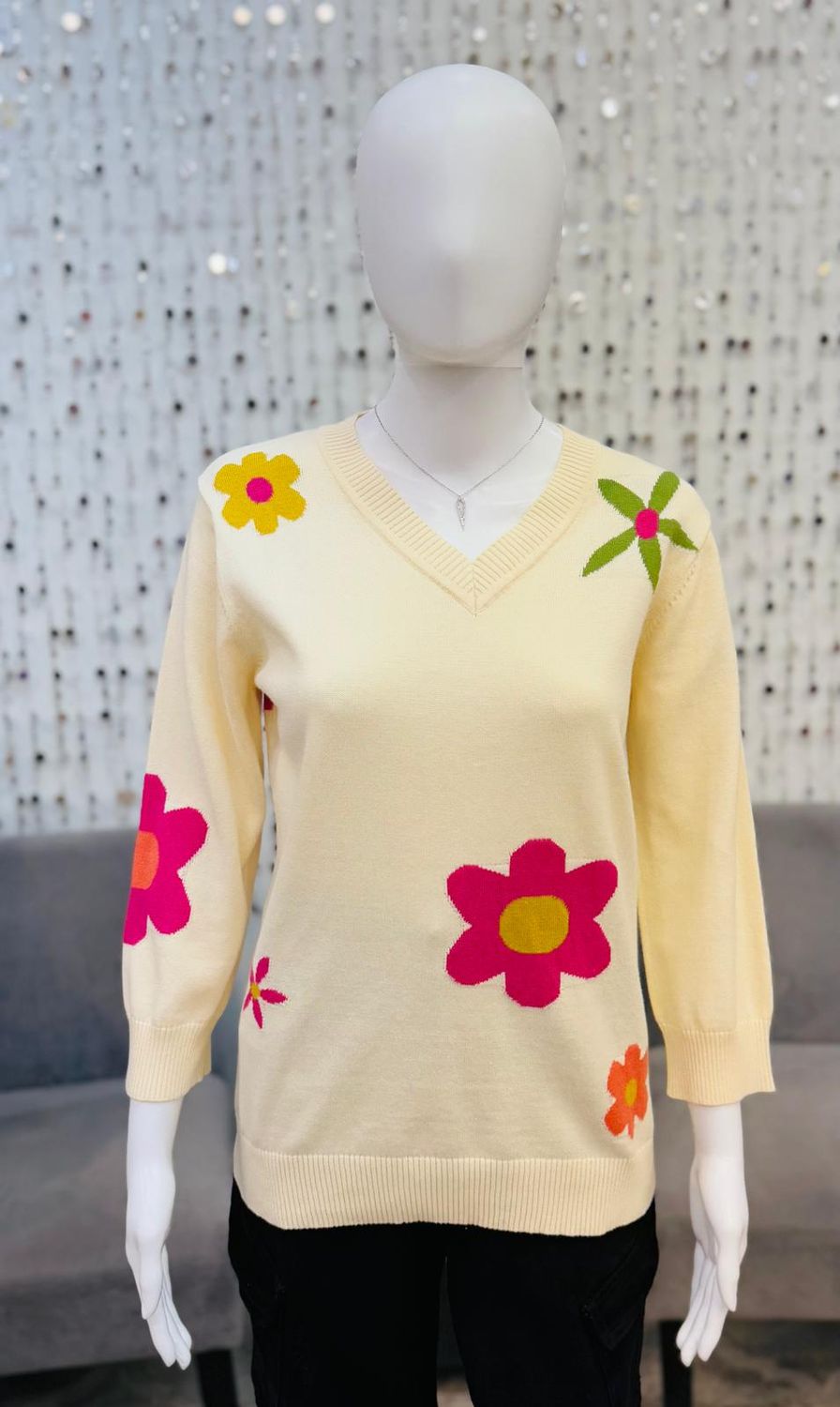 34602 3/4 Sleeve Sweater-Daisy