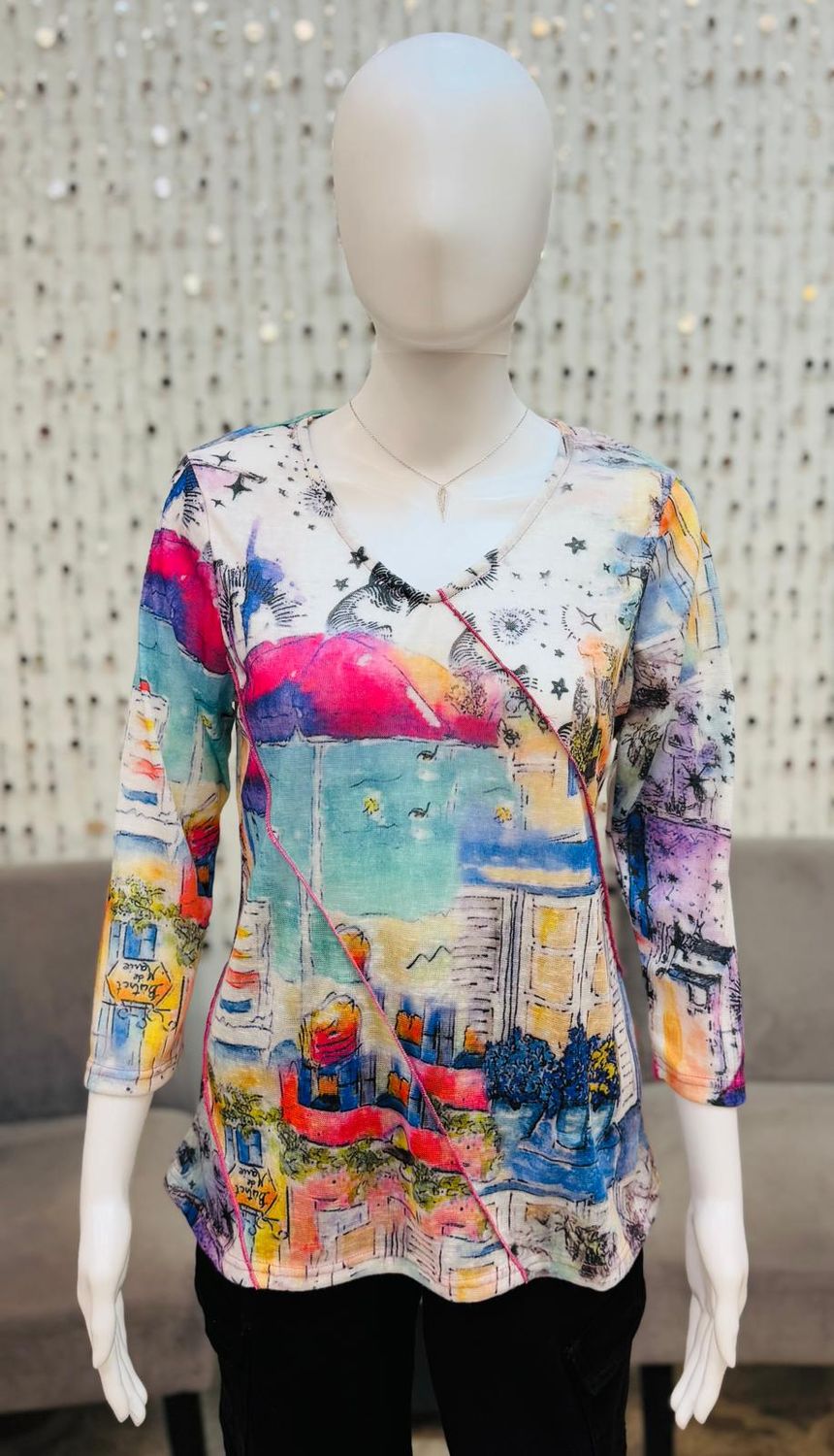 46707 Printed Sweater Top-Multi