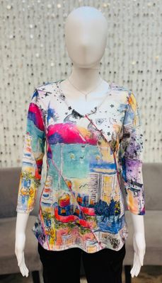 46707 Printed Sweater Top-Multi