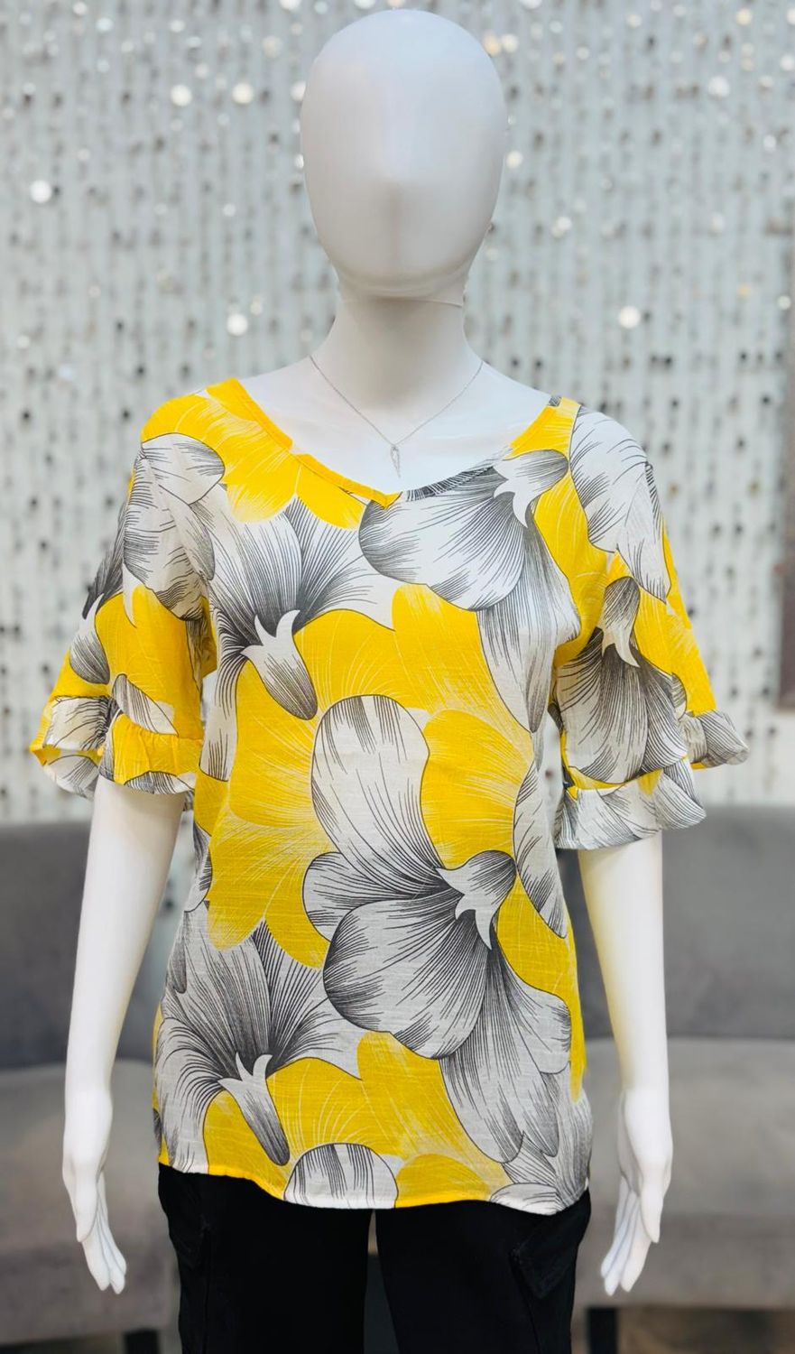46712 Floral Blouse-Yellow