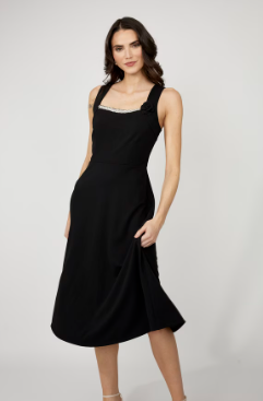 50102 Woven Rhinestone Dress-Black